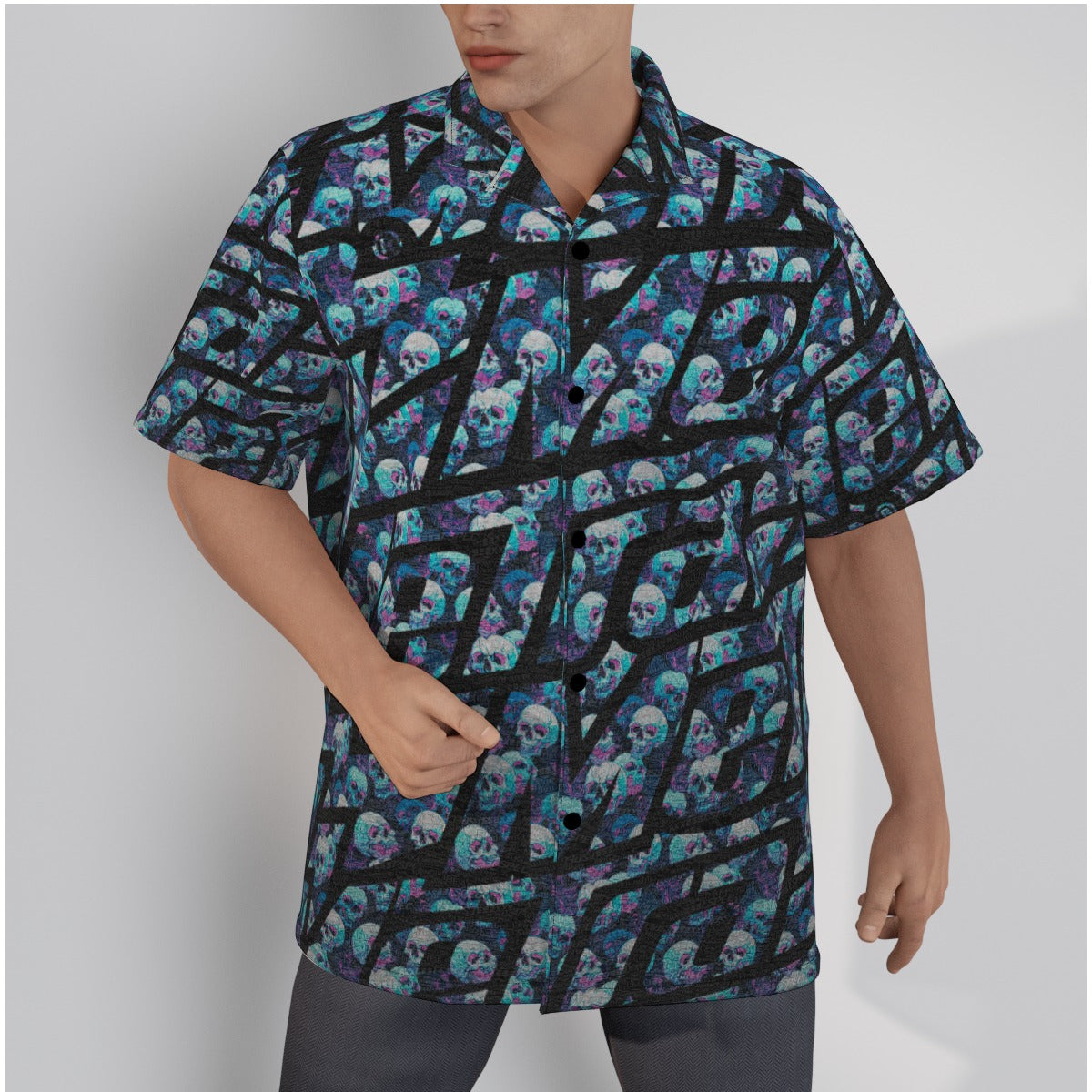 Metra Skulls-All-Over Print Men's Hawaiian Shirt