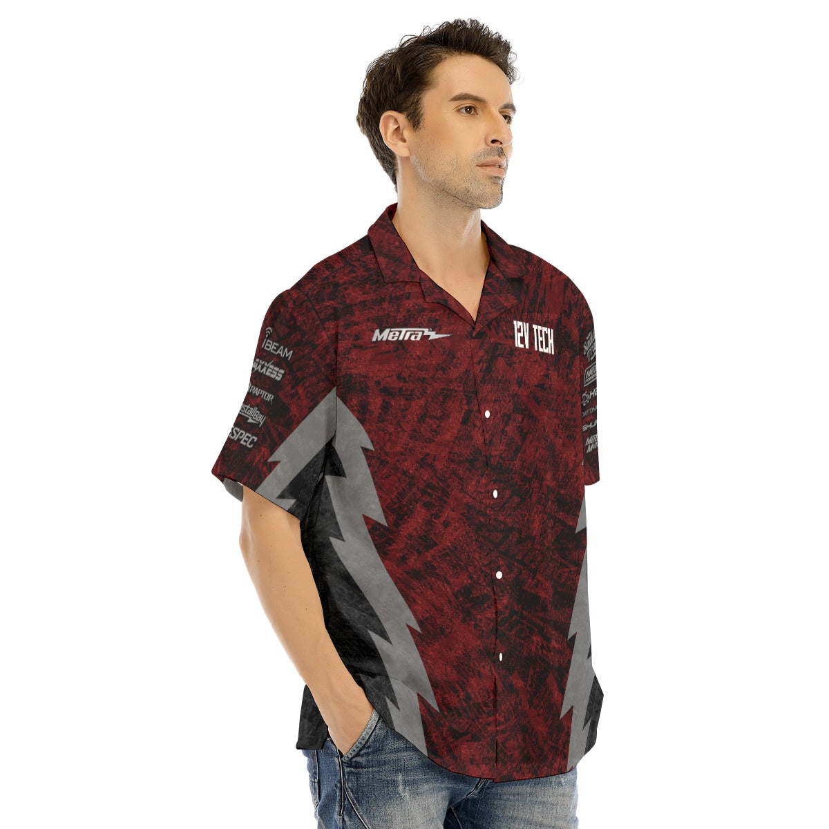 12V Tech-All-Over Print Men's Hawaiian Shirt With Button Closure