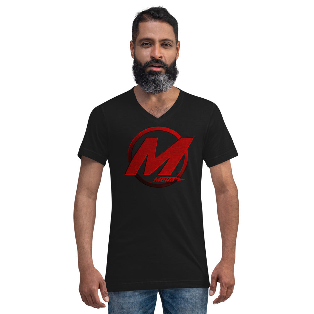 Metra M's Red-Unisex Short Sleeve V-Neck T-Shirt