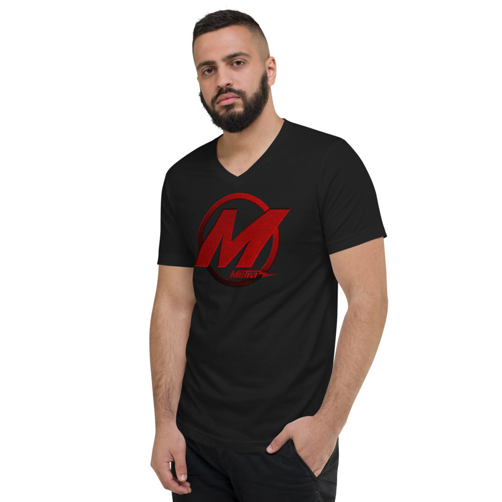Metra M's Red-Unisex Short Sleeve V-Neck T-Shirt